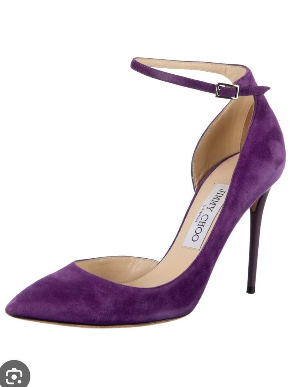 Jimmy Choo Lucy 100 Suede D'orsay Purple Ankle Strap Stiletto Pumps Size 37